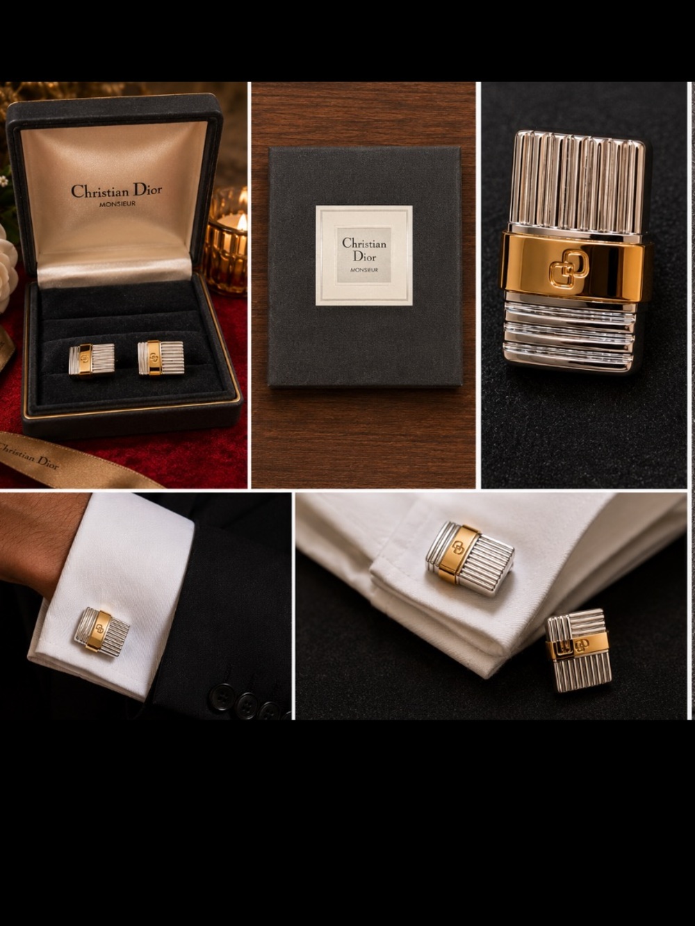 Christian Dior $600 CD Gold&Silver Cufflinks like new in case - Picture 3 of 12